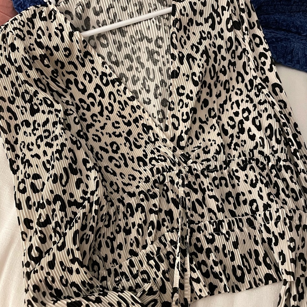 Zara Leopard Silk Print Pleated Top